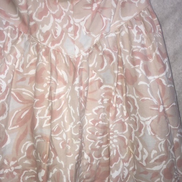 Vintage 80’s does 50’s strapless cotton dress, abstract pink print, pockets- M - Picture 5 of 10
